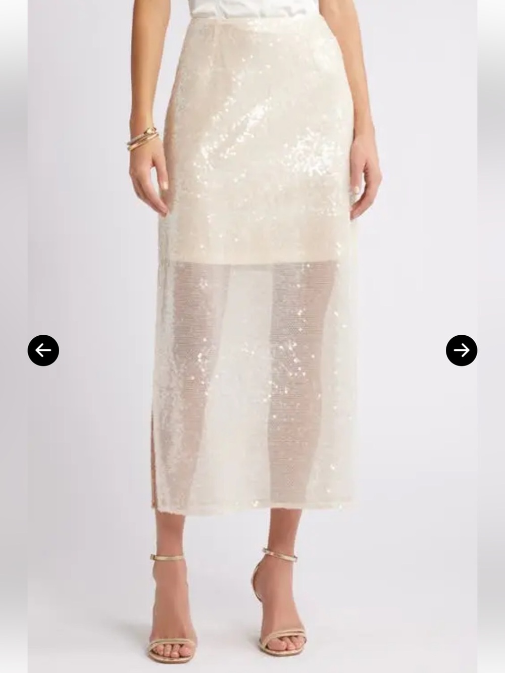 Ivory Cream Sequined Mesh Midi Skirt Bridal Wedding Party Holiday Sparkle XL
